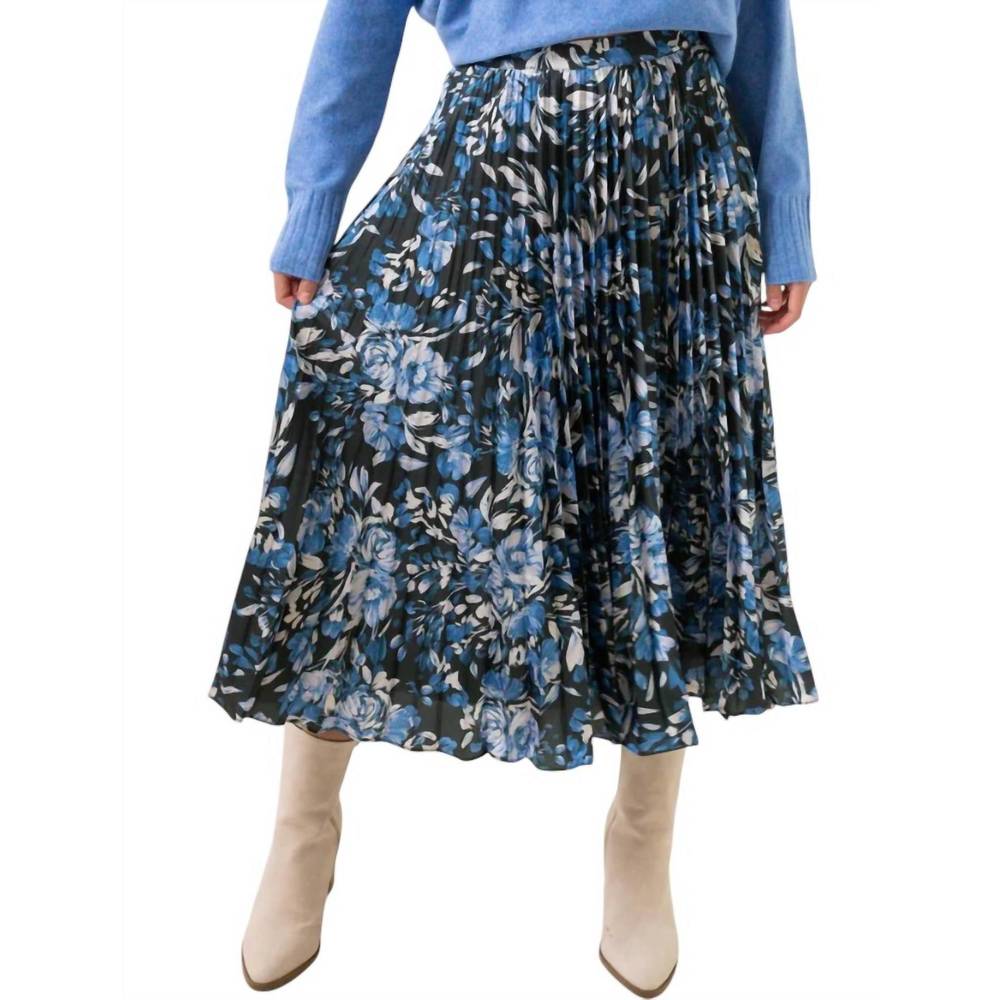 Lost + Wander Black and Blue Floral Midi Skirt NWT